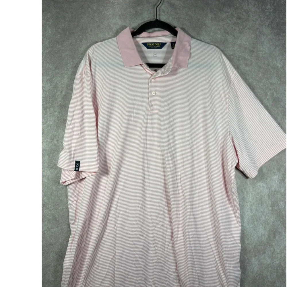 Polo Golf Ralph Lauren Polo Shirt Mens XL Pink White Striped Short Sleeve Casual